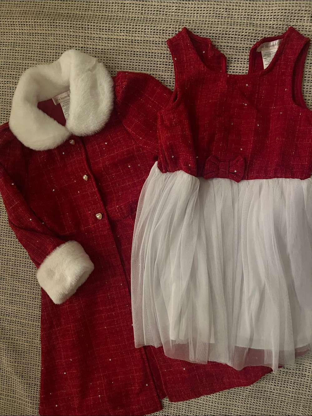 Love Squared Girls Red Coat with White Faux-Fur Trim & Dress Set